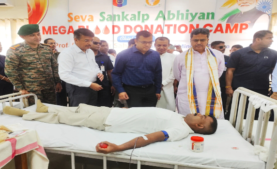 CM Dr. Manik Saha attends blood donation camp organised as part Seva Sankalp Abhiyan in Agartala.